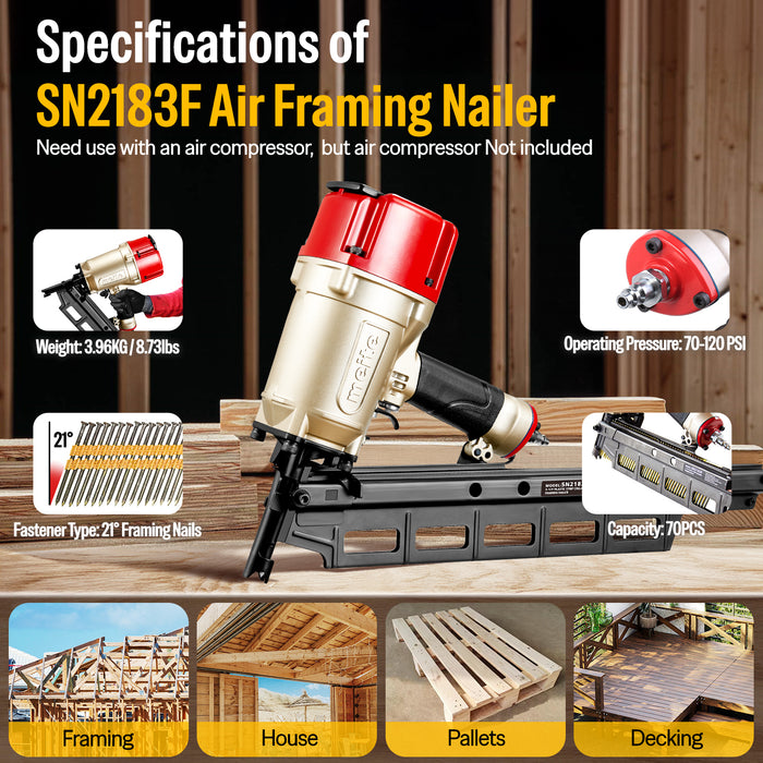 21 Degree Round Head 2" to 3-1/4" Length Plastic Collated Strip Framing Nailer--SN2183F