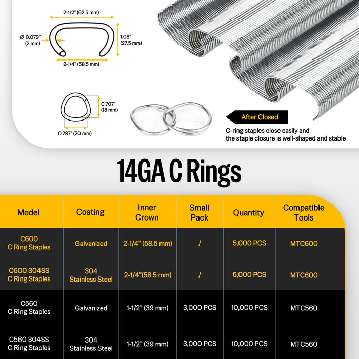 14 Gauge Galvanized Hog Rings - 2-1/4" Inner Crown