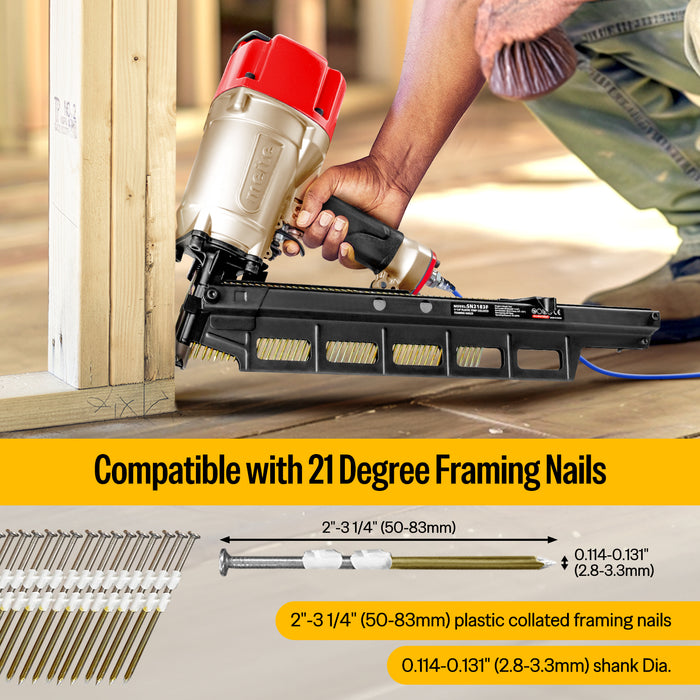 21 Degree Round Head 2" to 3-1/4" Length Plastic Collated Strip Framing Nailer--SN2183F