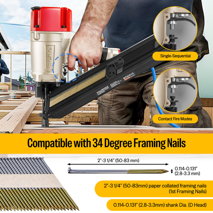 30 Degree Round Head 2" to 3-1/4" Length Paper Collated Framing Nailer--SN3483F