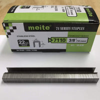 22 Gauge 71 Series 3/8" Crown 1/4" to 3/8" Length Stainless Steel Staples - Meite USA