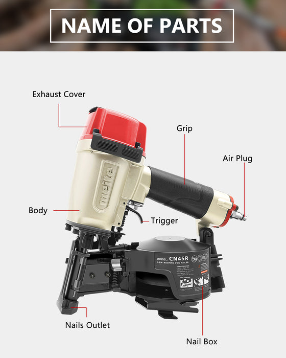 15 Degree 7/8" to 1-3/4" Coil Roofing Nailer--CN45R - MEITE USA