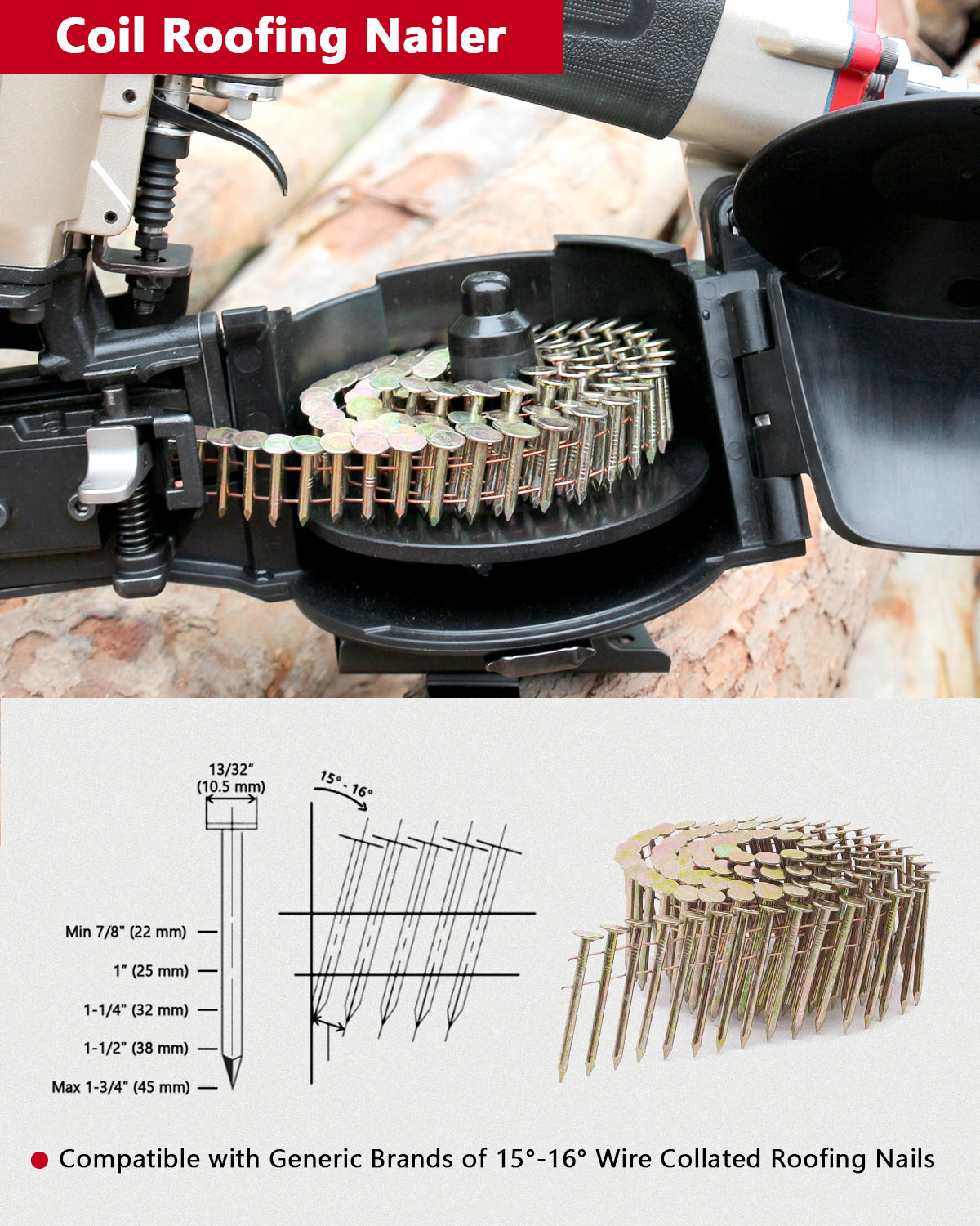 Bostitch CR2DGAL Coil Roofing Nails 1 Inch Galvanized Smooth Shank 15  Degree 7200 Pack: Pneumatic Coil Roofing Nails Galvanized (077914004455-1)