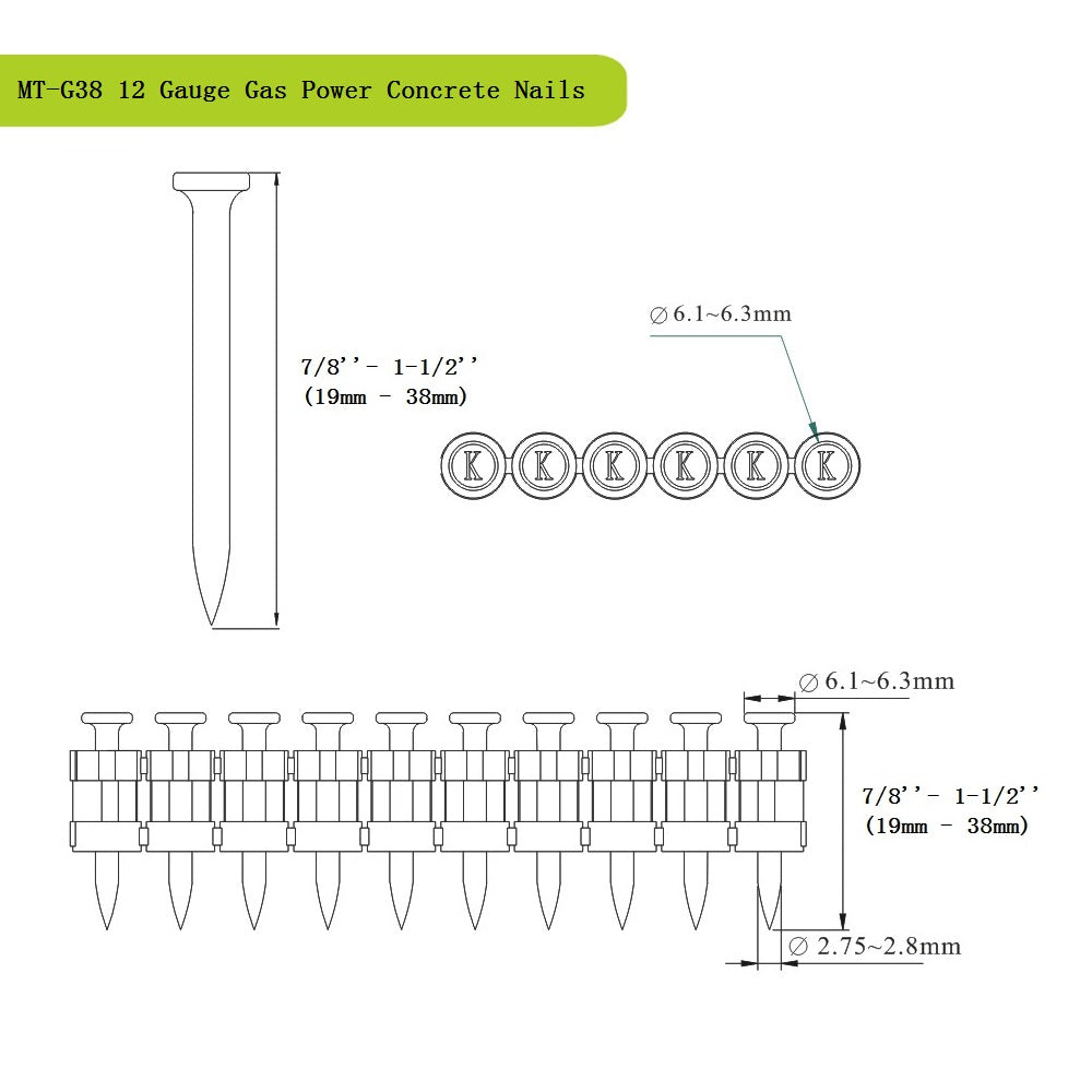 12 Gauge 7/8'' to 1-1/2'' Leg Length Gas Powered Cordless Nailer - Meite USA