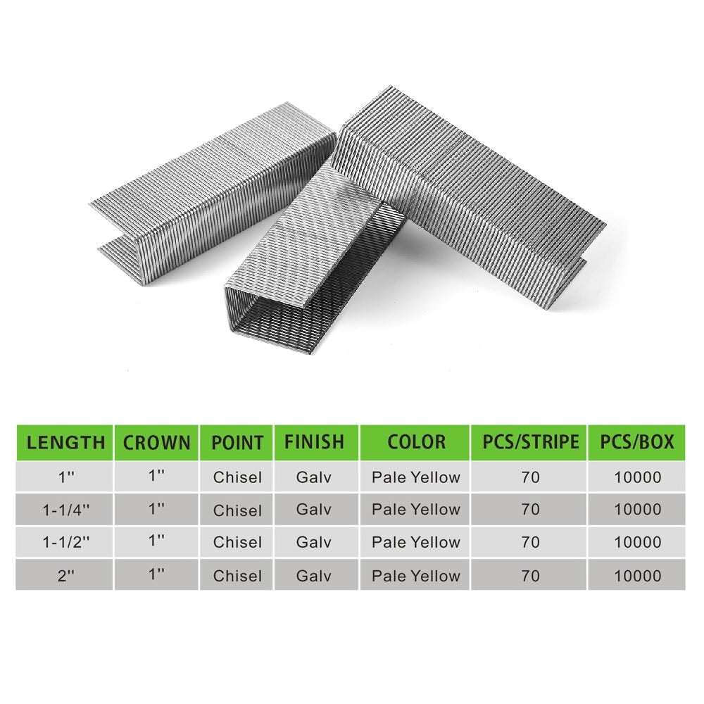 Meite 16 Gauge 1-Inch (26.4 mm) Wide Crown x 1-1/4-Inch Length Galvanized Construction Staples Heavy Wire Staples (10,000 Pcs